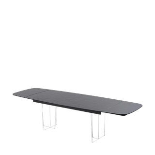 Стол ЛАУРИТЦ (LAURITS) 200 цвет ЧЕРНЫЙ (GREY), стекло BUBBLE / Прозрачный каркас ®DISAUR