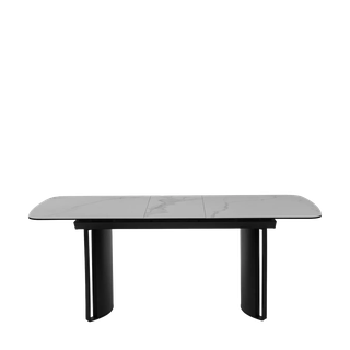 Стол РАСМУС (RASMUS) 160 цвет TL-45 Белый мрамор, испанская керамика / ЧЕРНЫЙ, ®DISAUR