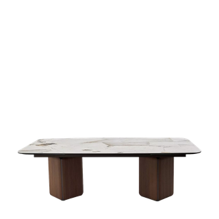 Стол ТЕРРА (TERRA) 240-360 Бежевый мрамор TL-331, испанская керамика / орех, ®DISAUR